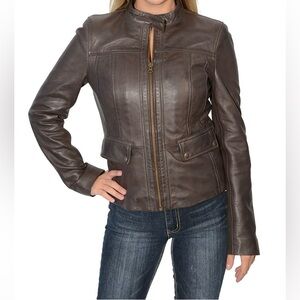Milwaukee Leather Choco Brown Lambskin SZ M Snap Collar Jacket ZipUp Pockets